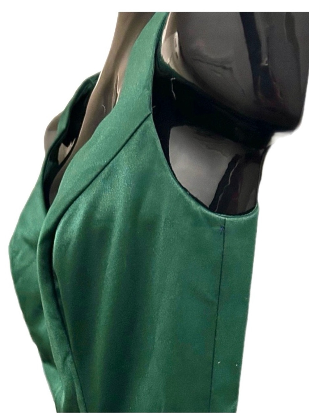 Emerald Green V-Neck Satin Evening Gown - Picture 7 of 17